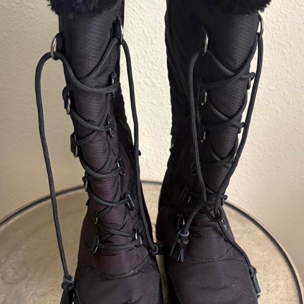 Y2K Black Tall Lace-Up Fluffy Faux Fur Winter Boots size 7